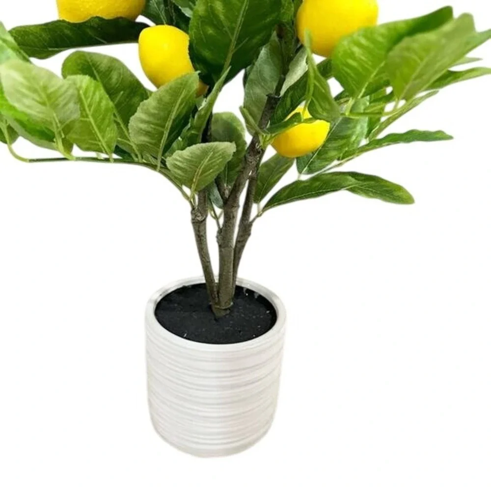 Artificial‎ Lemon Tree in White Ribbed Ceramic Pot 18 Inch Faux Fruit Plant